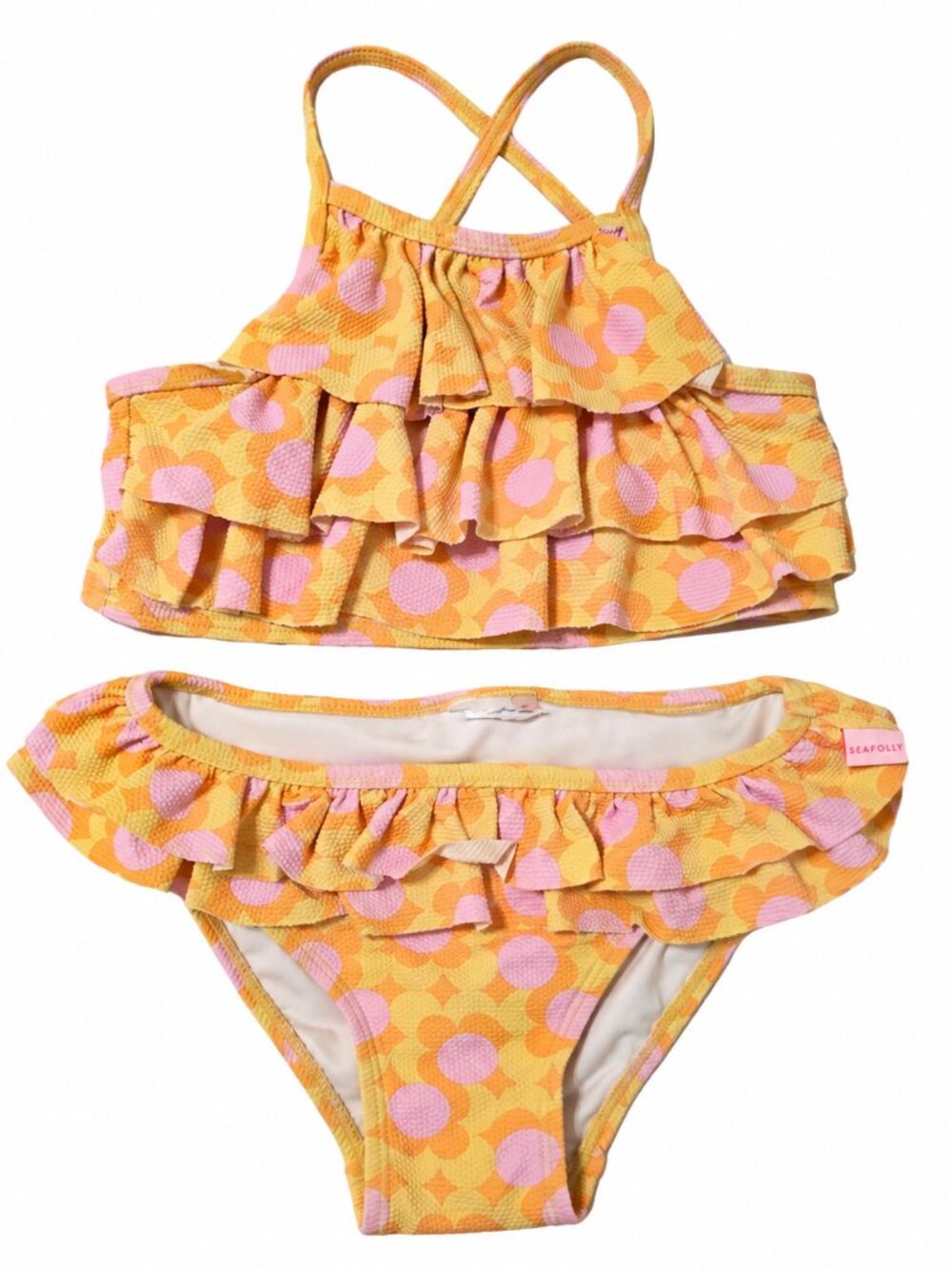 Seafolly Girls Floral Ruffle Two Piece Swimsuit Orange Pink Size 6